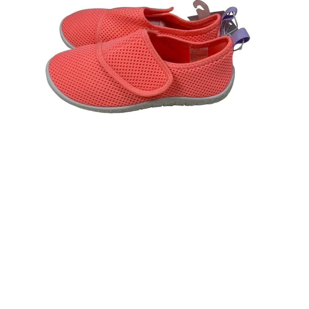 Cat & Jack Kids Neon Coral Pink Mesh‎ Water Shoes XL 11/12 Hook Loop Slip On